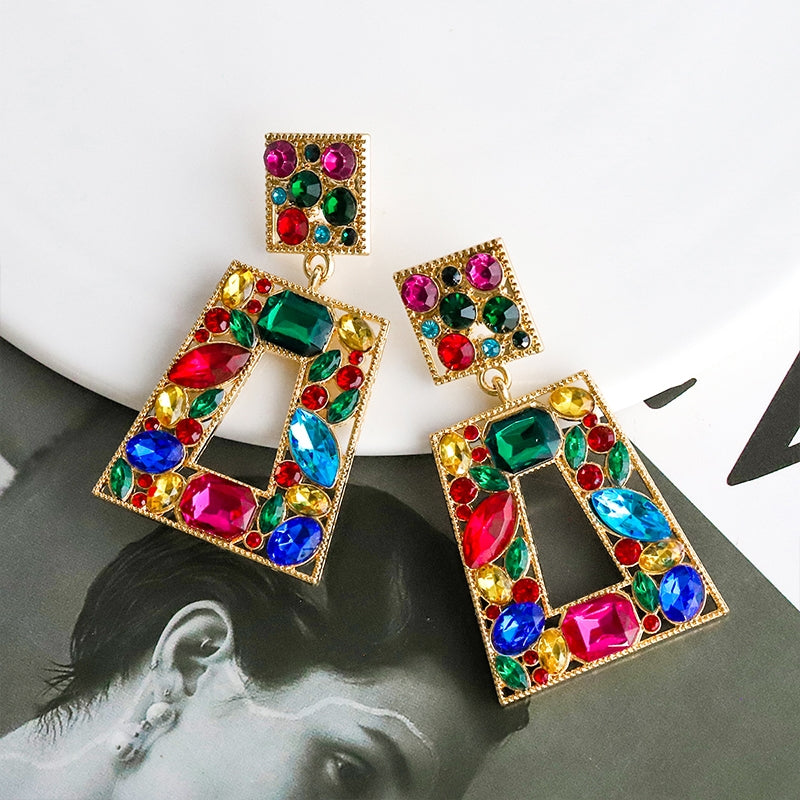 Elegant Vintage Square Rhinestone Drop Earrings