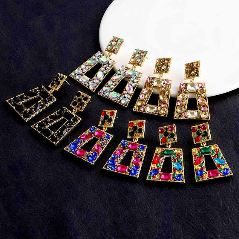 Elegant Vintage Square Rhinestone Drop Earrings