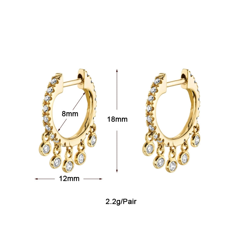 Luxurious Classic Pentagram Circle 18k Gold Plated Zircon Hoop Earrings