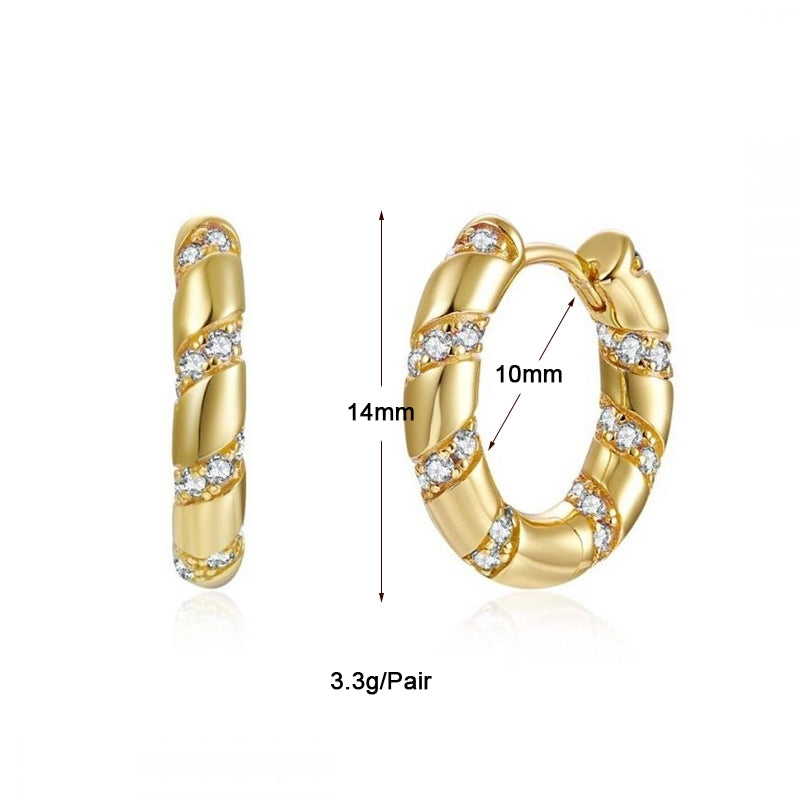 Luxurious Classic Pentagram Circle 18k Gold Plated Zircon Hoop Earrings