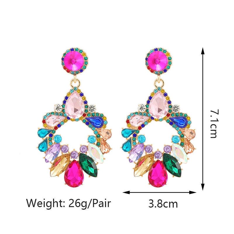 1 Pair Luxurious Geometric Inlay Alloy Rhinestones Glass Gold Plated Chandelier Earrings Drop Earrings