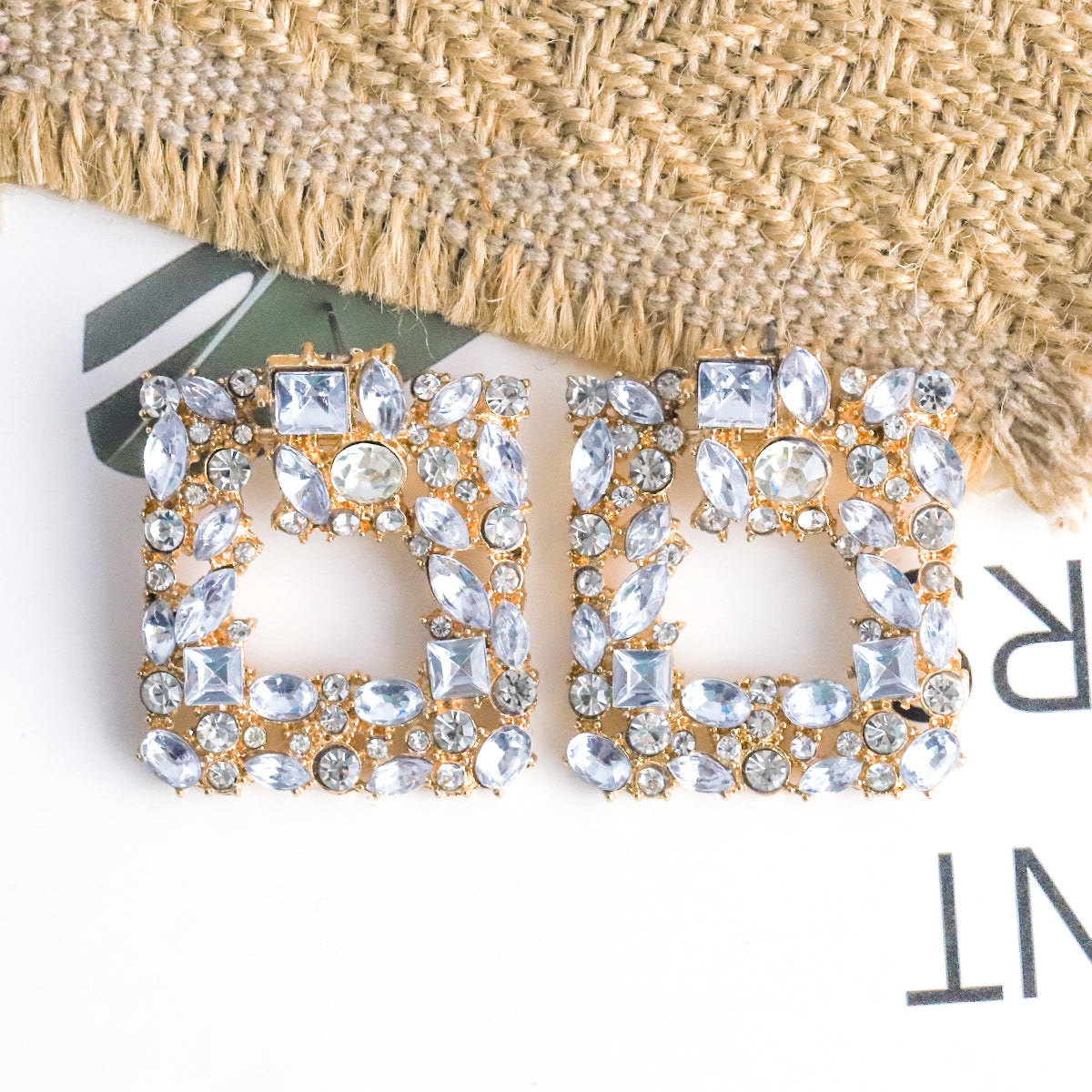 Luxurious Vintage Square Gemstone Rhinestone Alloy Earrings