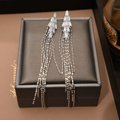 Luxurious Copper Rhinestone Inlay Long Tassel Drop Earrings for Women