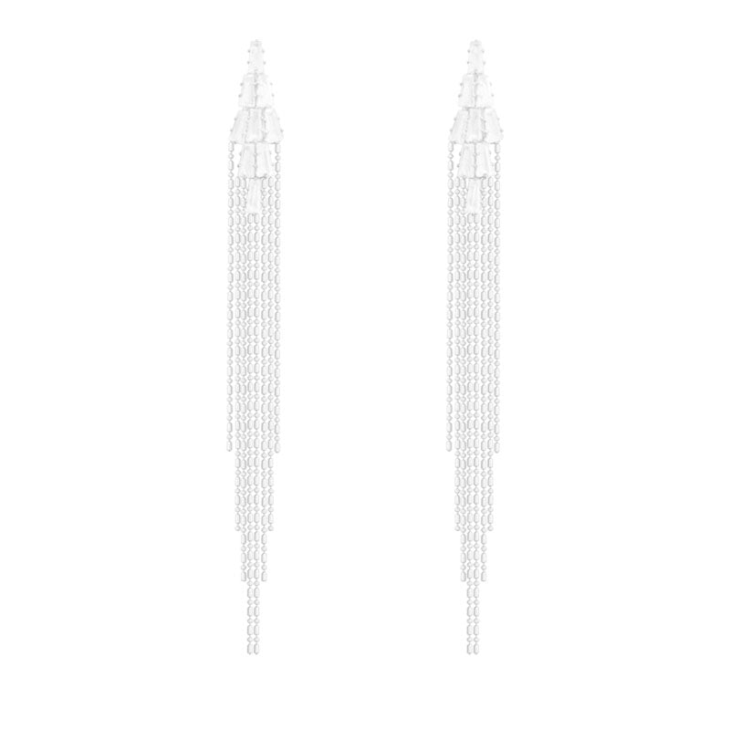 Luxurious Copper Rhinestone Inlay Long Tassel Drop Earrings for Women