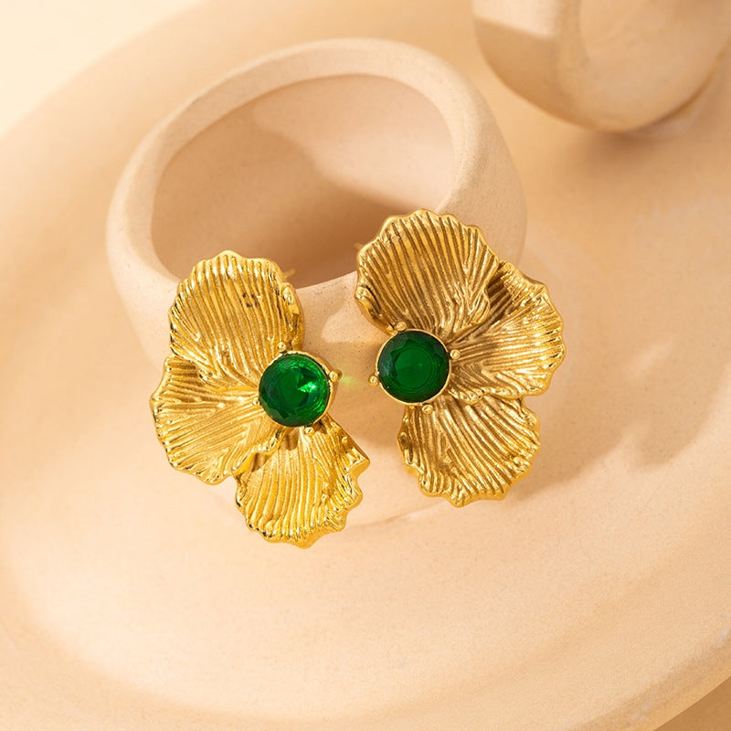 1 Pair Modern Style Classic Style Flower Plating Inlay 304 Stainless Steel Rhinestones Ear Studs