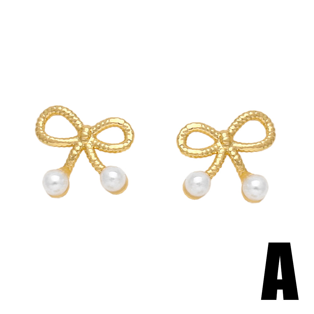 Modern Rabbit Flower Pearl Zircon 18K Gold Plated Stud Earrings