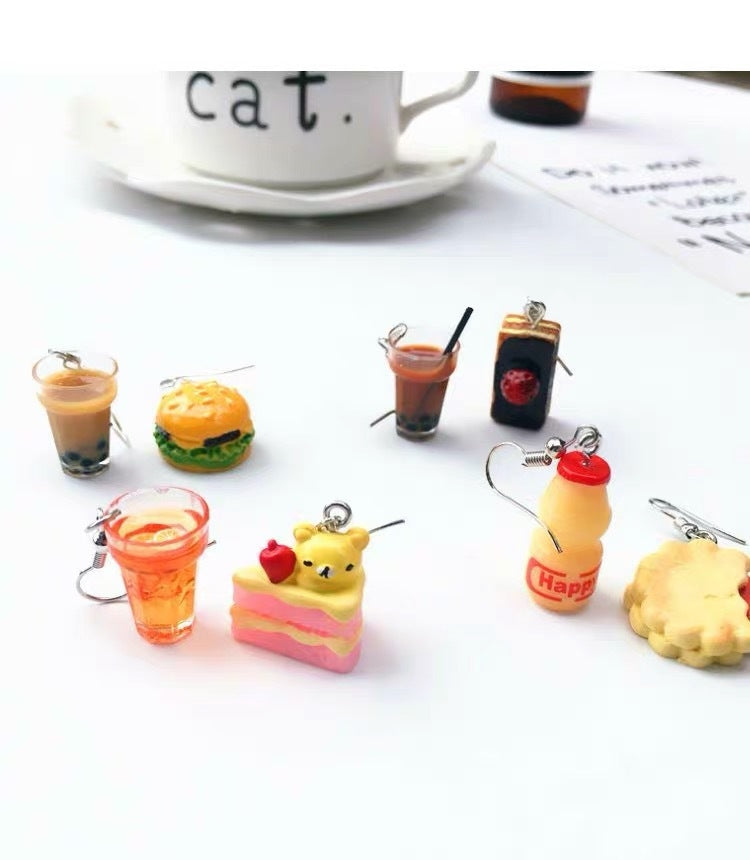 Novelty Hamburger and Milkshake Resin Earrings for Women