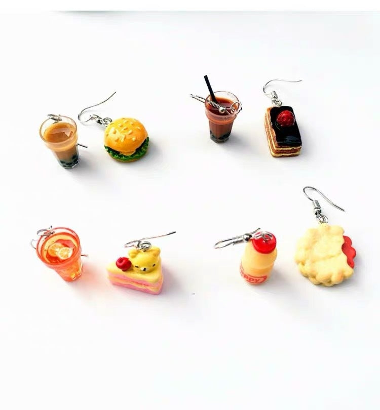 Novelty Hamburger and Milkshake Resin Earrings for Women