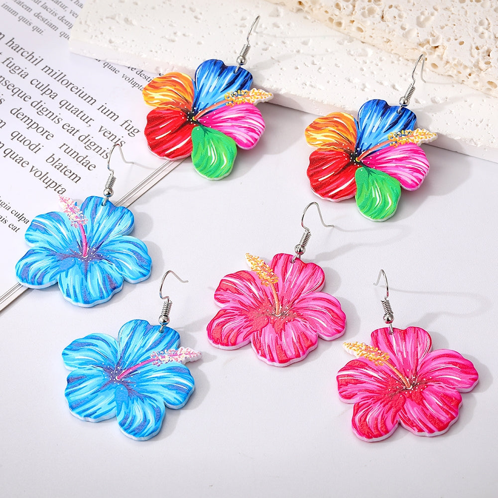 Pastoral Floral Acrylic Resin Drop Earrings - Colorful Summer Statement Jewelry