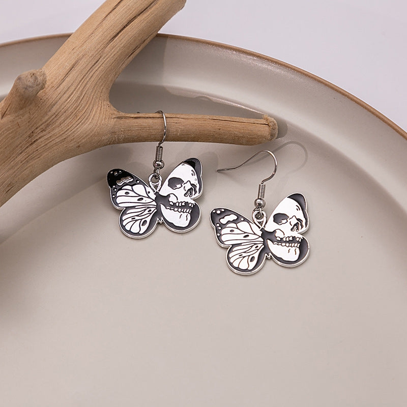 1 Pair Punk Butterfly Skull Enamel Alloy Drop Earrings