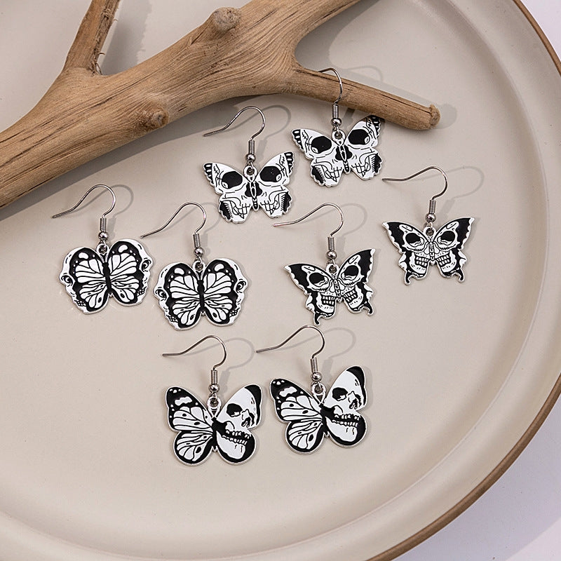 Gothic Butterfly Skull & Halloween Pumpkin Ghost Drop Earrings