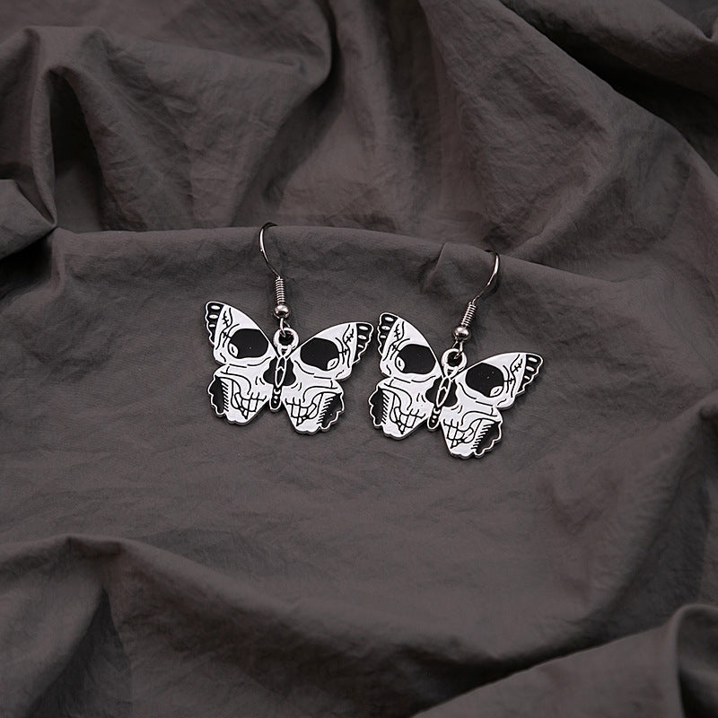 1 Pair Punk Butterfly Skull Enamel Alloy Drop Earrings