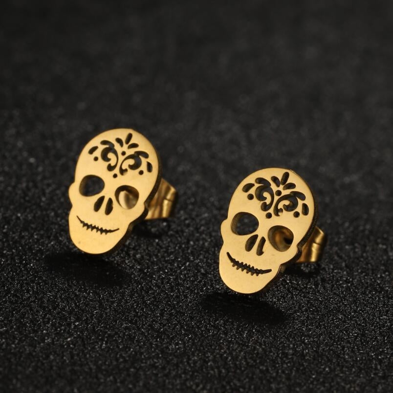 1 Pair Gothic Skull Stainless Steel Stud Earrings