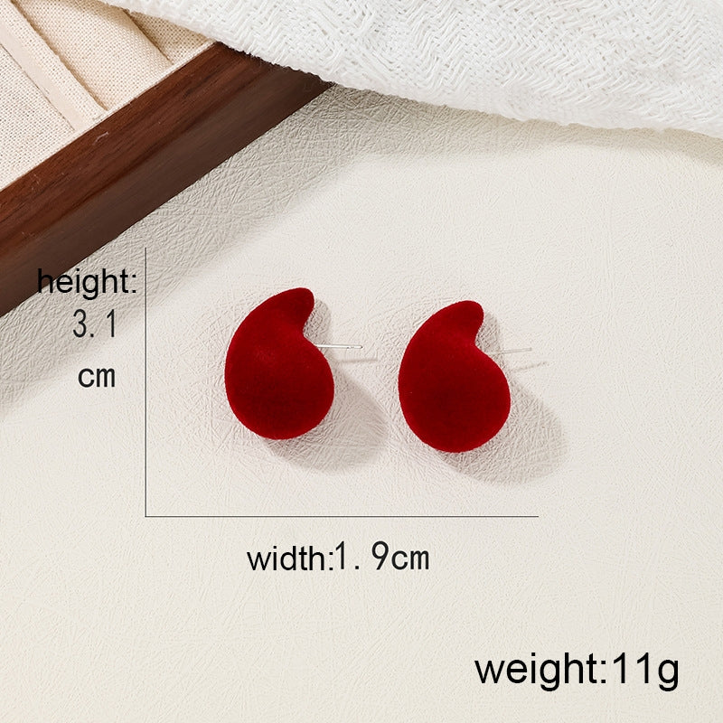 Retro Red Velvet Water Droplet Stud Earrings