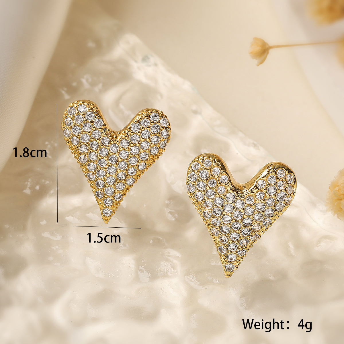 1 Pair Elegant Heart Shaped Copper Zircon Stud Earrings