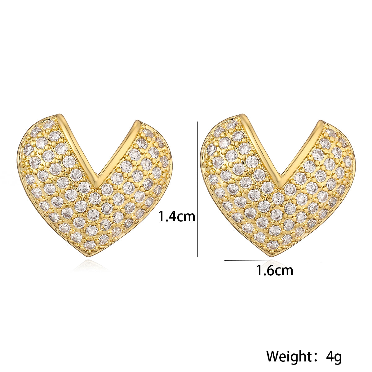 1 Pair Elegant Heart Shaped Copper Zircon Stud Earrings