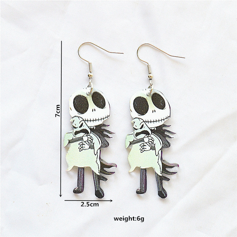 1 Pair Retro Halloween Acrylic Alloy Drop Earrings with Ghost, Skull, and Spider Design