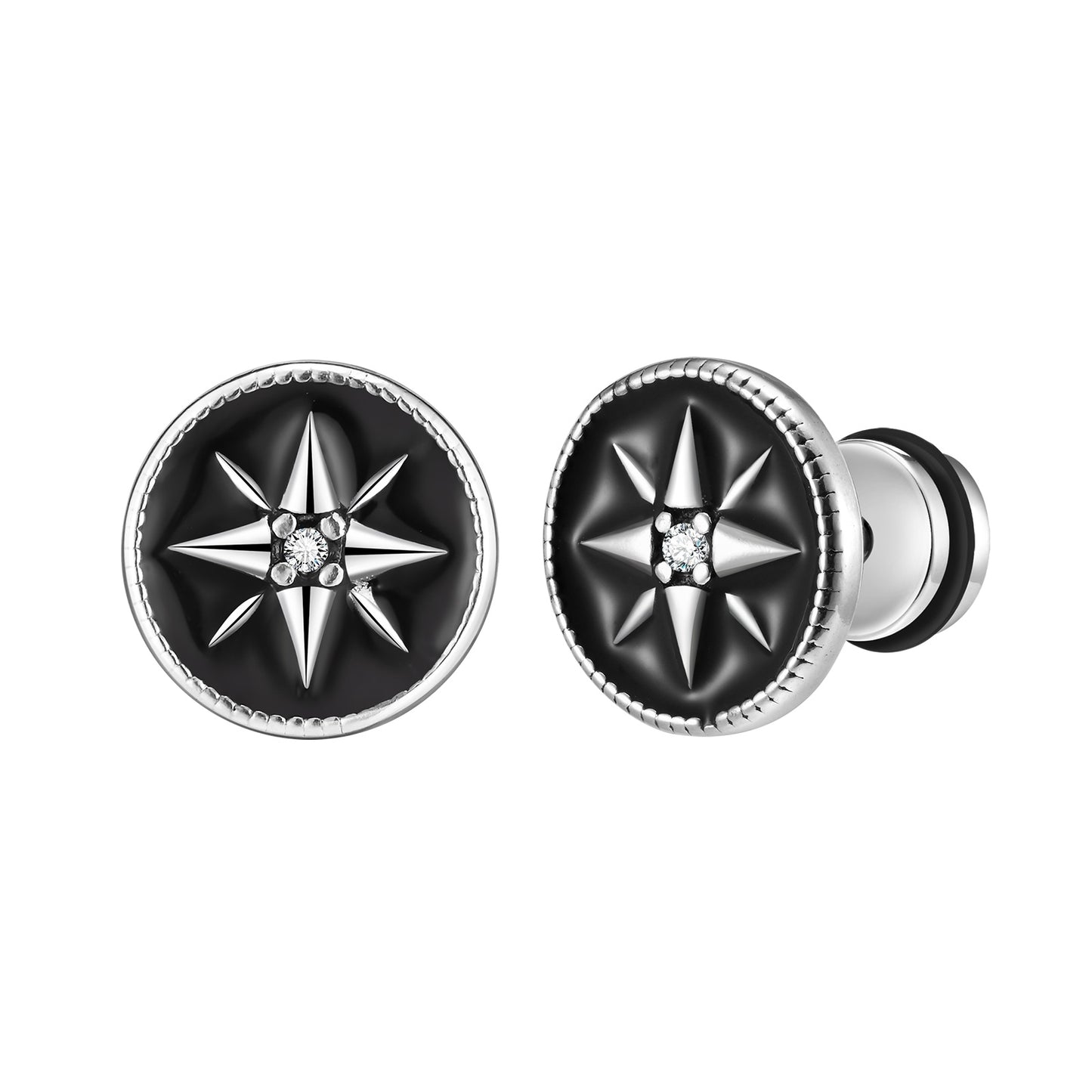 1 Pair Retro Punk Hexagram Inlay Stainless Steel Zircon Stud Earrings