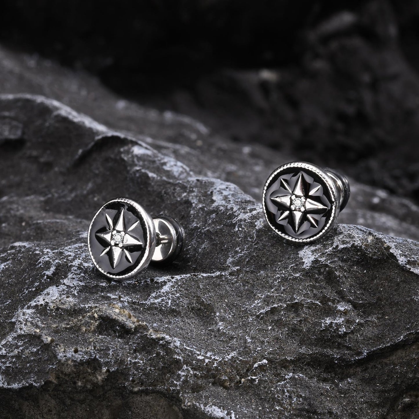 1 Pair Retro Punk Hexagram Inlay Stainless Steel Zircon Stud Earrings