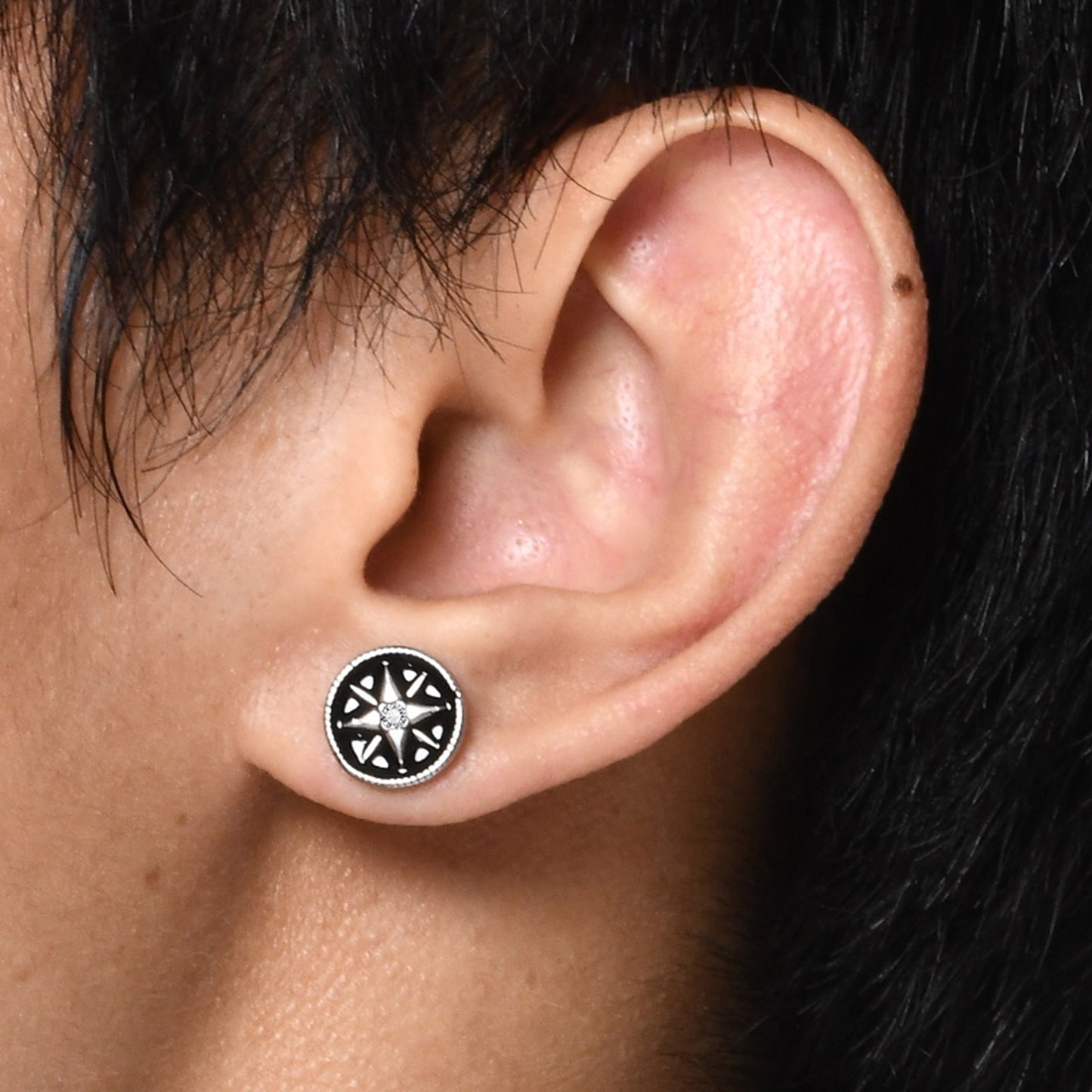 1 Pair Retro Punk Hexagram Inlay Stainless Steel Zircon Stud Earrings