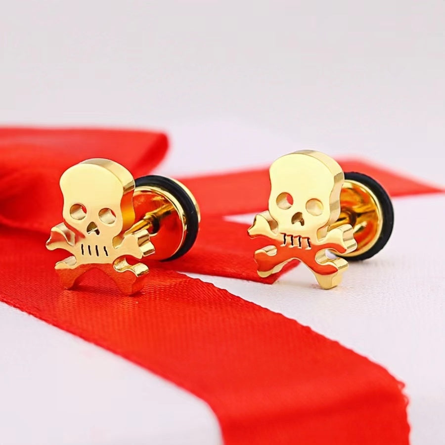 1 Pair Retro Skull Plating 304 Stainless Steel Ear Studs