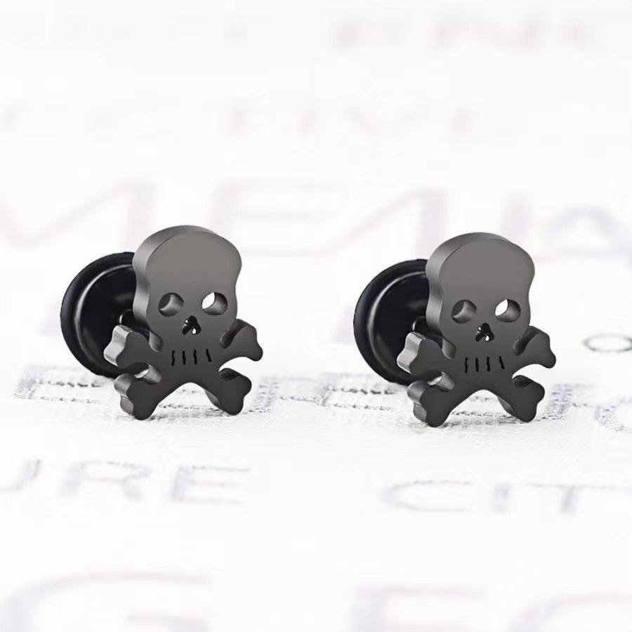 1 Pair Retro Skull Plating 304 Stainless Steel Ear Studs