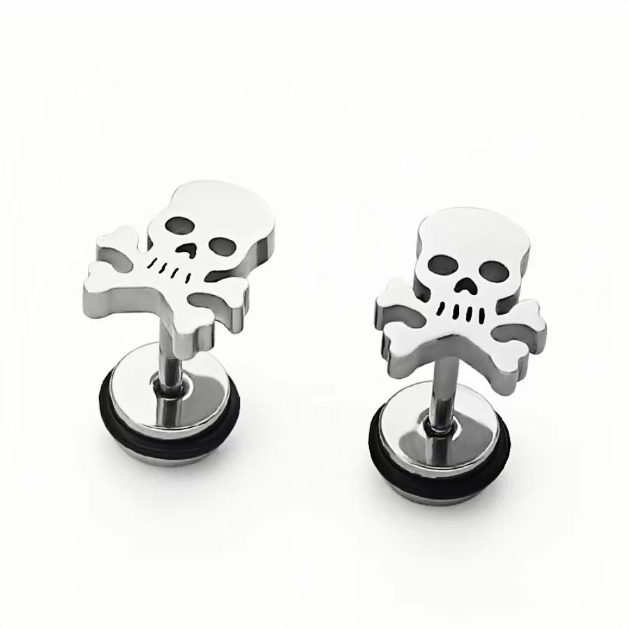 1 Pair Retro Skull Plating 304 Stainless Steel Ear Studs