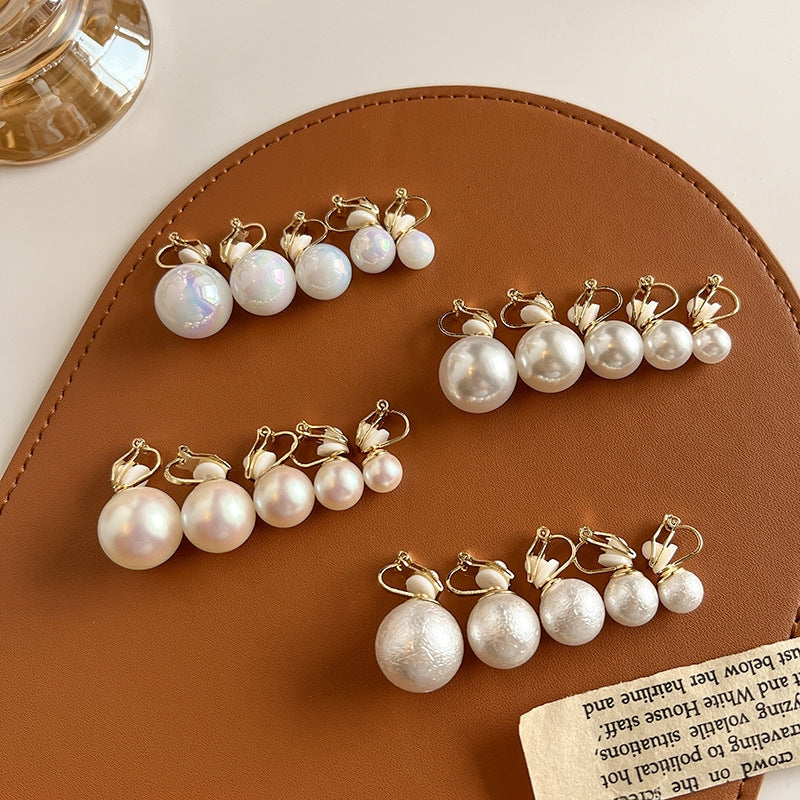 Retro French Style Imitation Pearl Ear Clips for Women