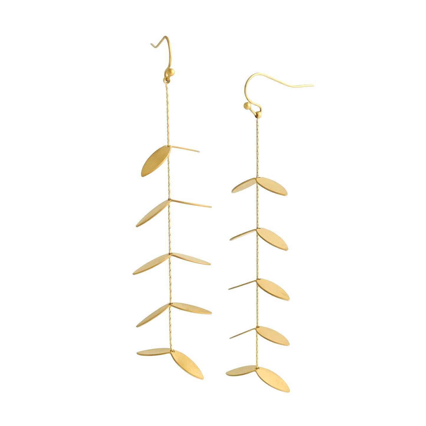 1 Pair Retro Leaf Tassel 18K Gold Plated Stainless Steel Drop Earrings