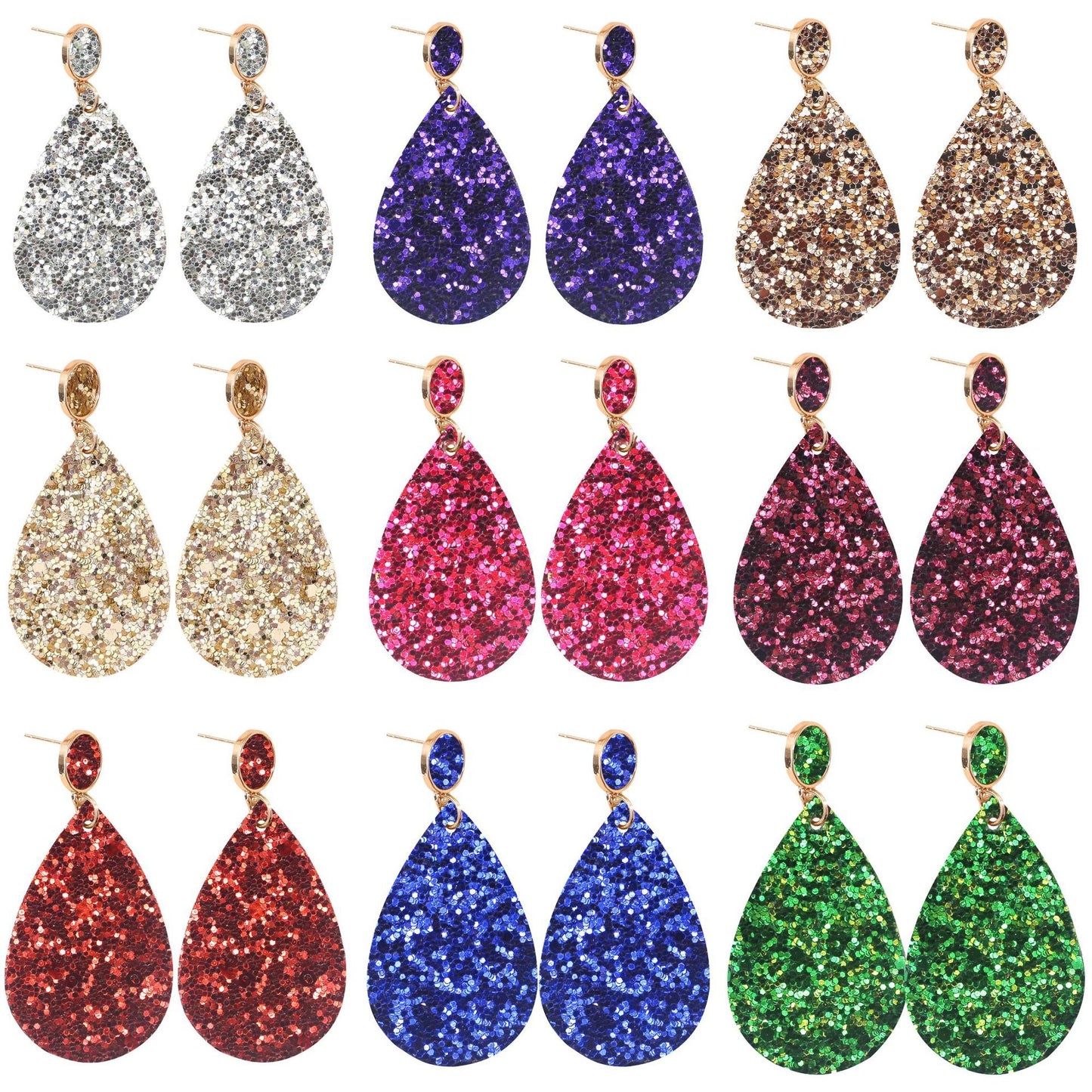 1 Pair Retro Glitter PU Leather Water Droplet Earrings