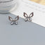 1 Pair Elegant Butterfly Rhinestone Inlay Women's Ear Clips and S925 Silver Needle Hollow Design Earrings