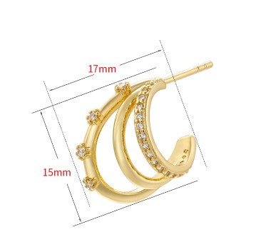 1 Pair Minimalist C Shape 18k Gold Plated Zircon Inlay Ear Studs