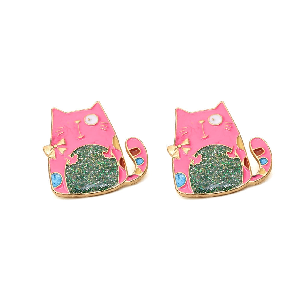 1 Pair Cute Cat Enamel Zinc Alloy Rhinestone Stud Earrings