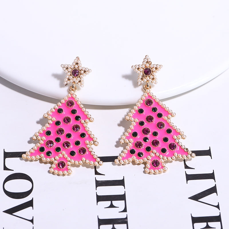 1 Pair Simple Style Christmas Tree Plating Inlay Alloy Rhinestones Gold Plated Ear Studs