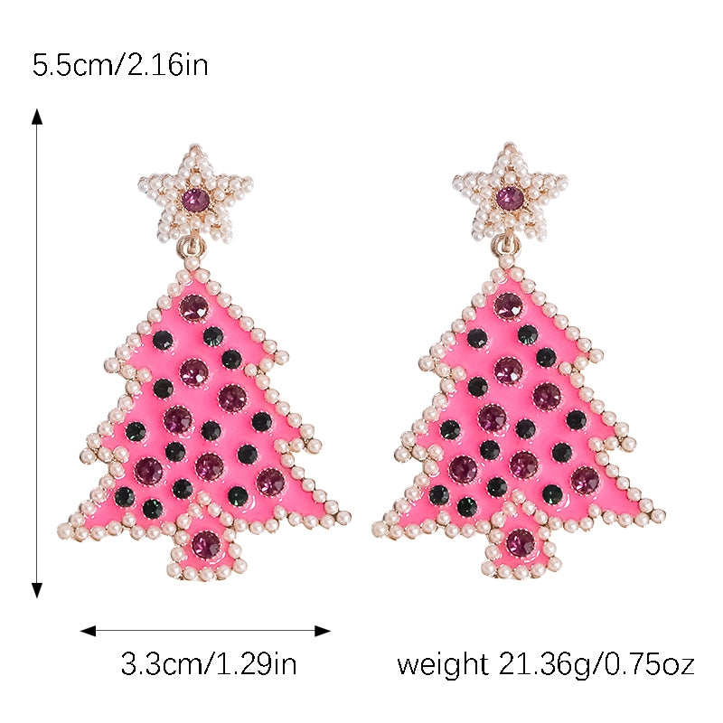 1 Pair Gold Plated Christmas Tree Rhinestone Stud Earrings