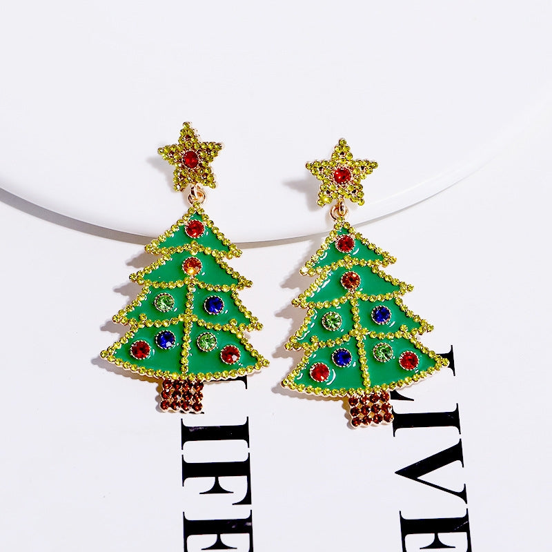 1 Pair Simple Style Classic Style Cartoon Character Christmas Tree Inlay Alloy Rhinestones Drop Earrings