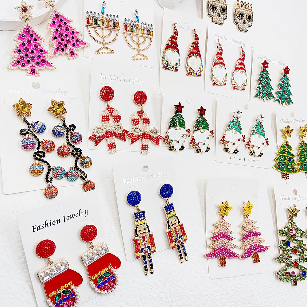 1 Pair Simple Style Classic Style Cartoon Character Christmas Tree Inlay Alloy Rhinestones Drop Earrings