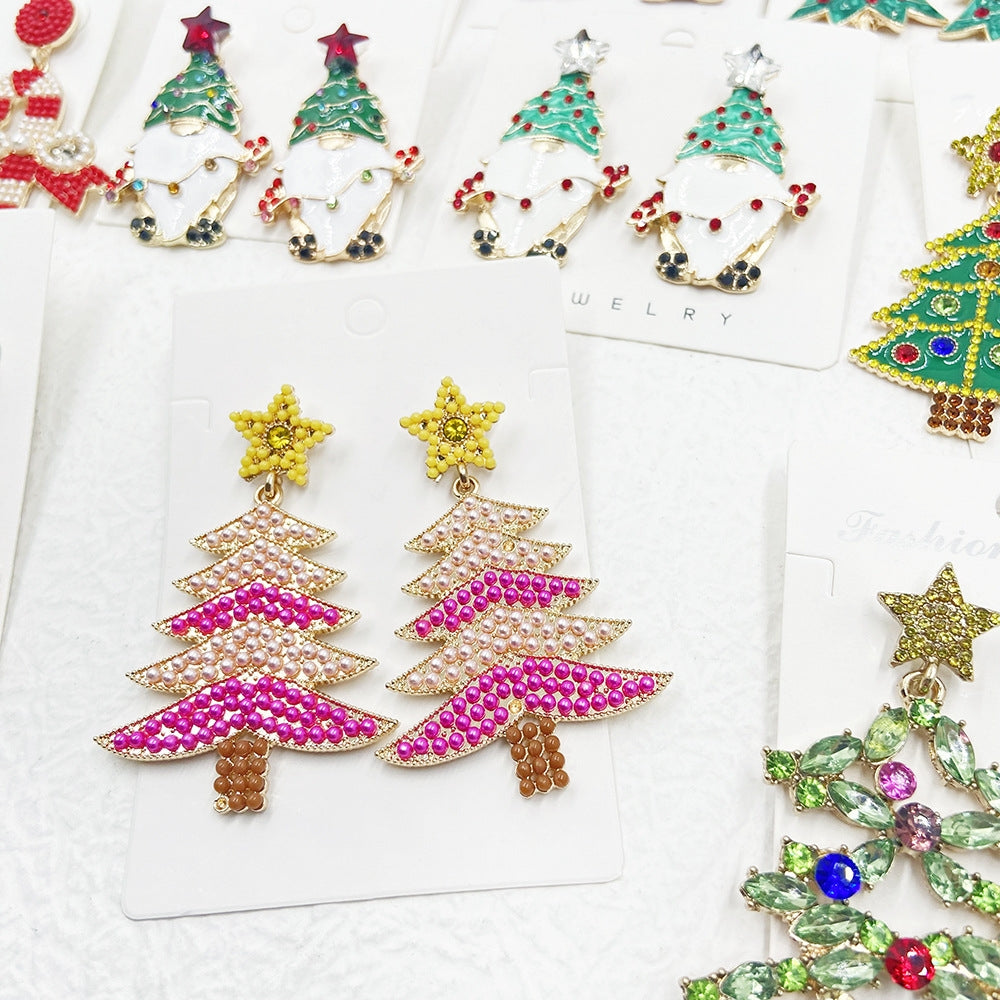 1 Pair Simple Style Classic Style Cartoon Character Christmas Tree Inlay Alloy Rhinestones Drop Earrings