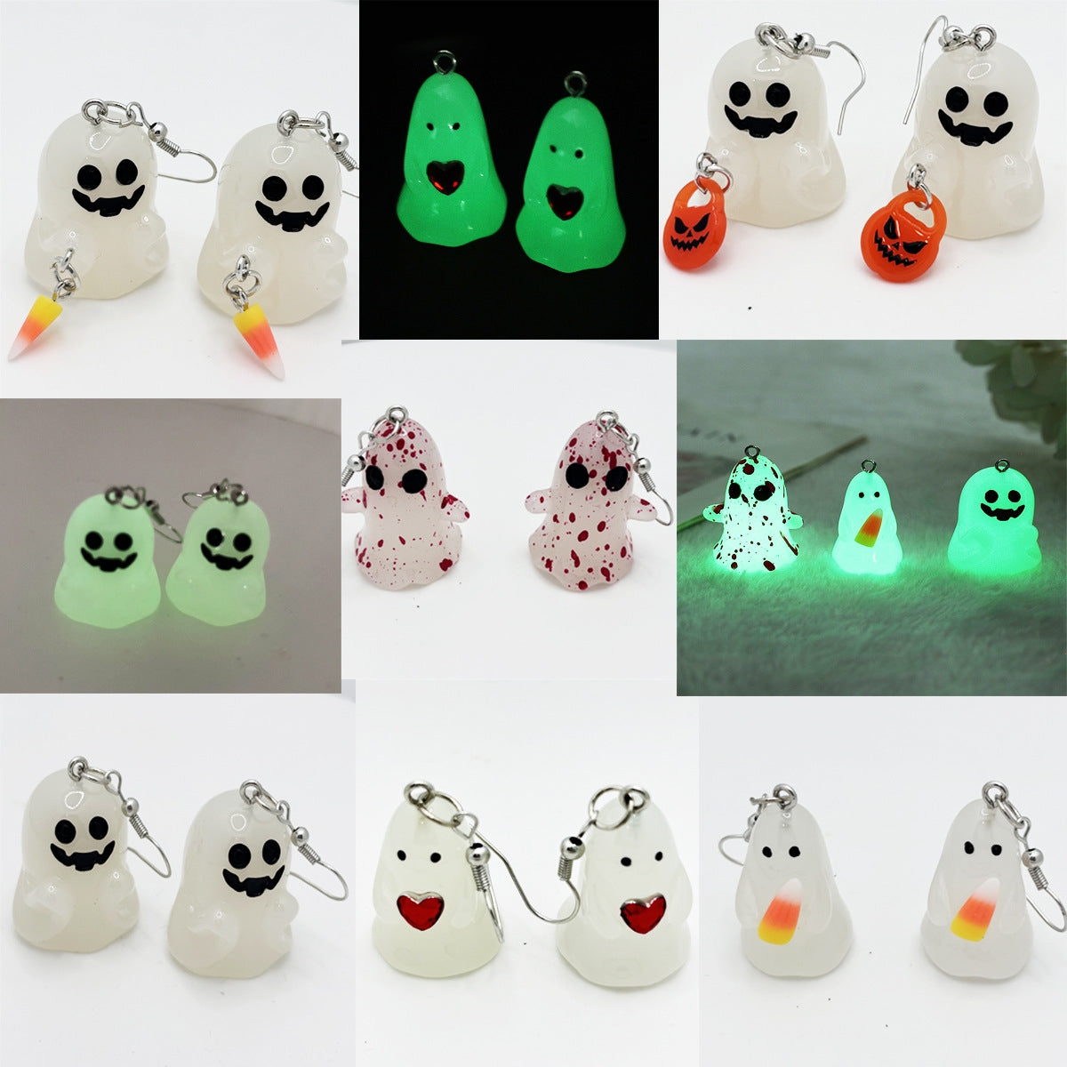 1 Pair Halloween Cartoon Character Glow-in-the-Dark Ghost Pumpkin Resin Drop Earrings