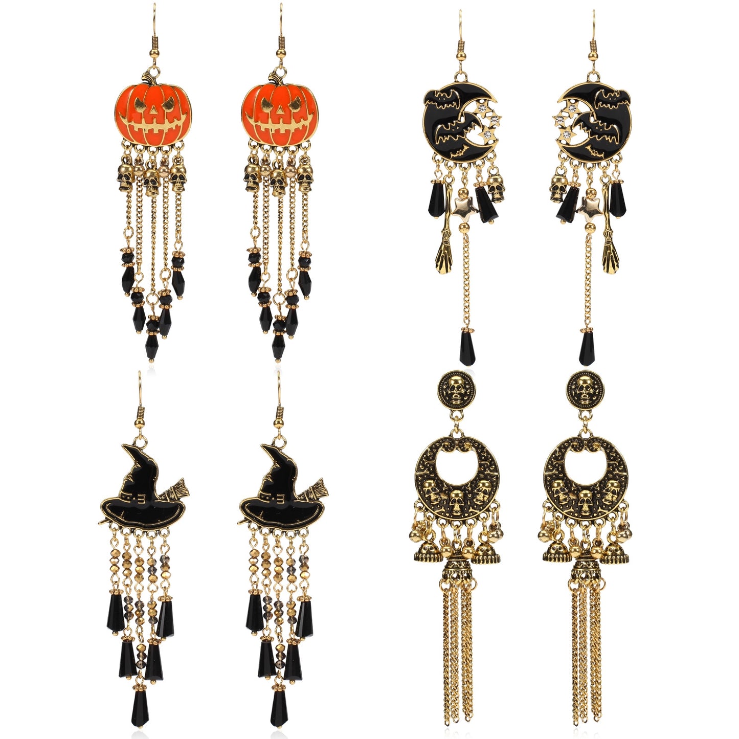 1 Pair Classic Color Block Crystal & Halloween Themed Drop Earrings