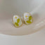 1 Pair Classic Color Block Pearl Drop Earrings - Monet Garden Inspired Floral Design