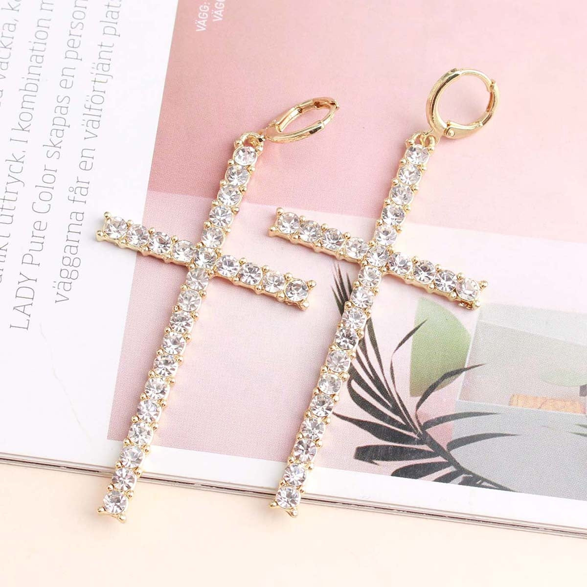 1 Pair Classic Cross Inlay Rhinestone Pearl Drop Earrings