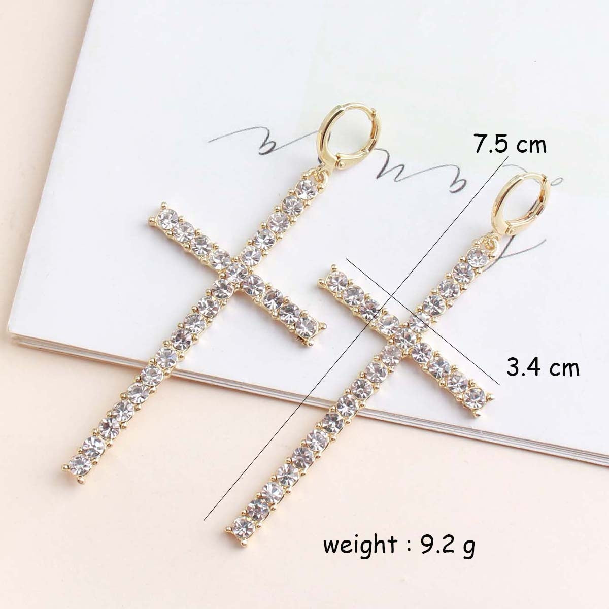 1 Pair Classic Cross Inlay Rhinestone Pearl Drop Earrings