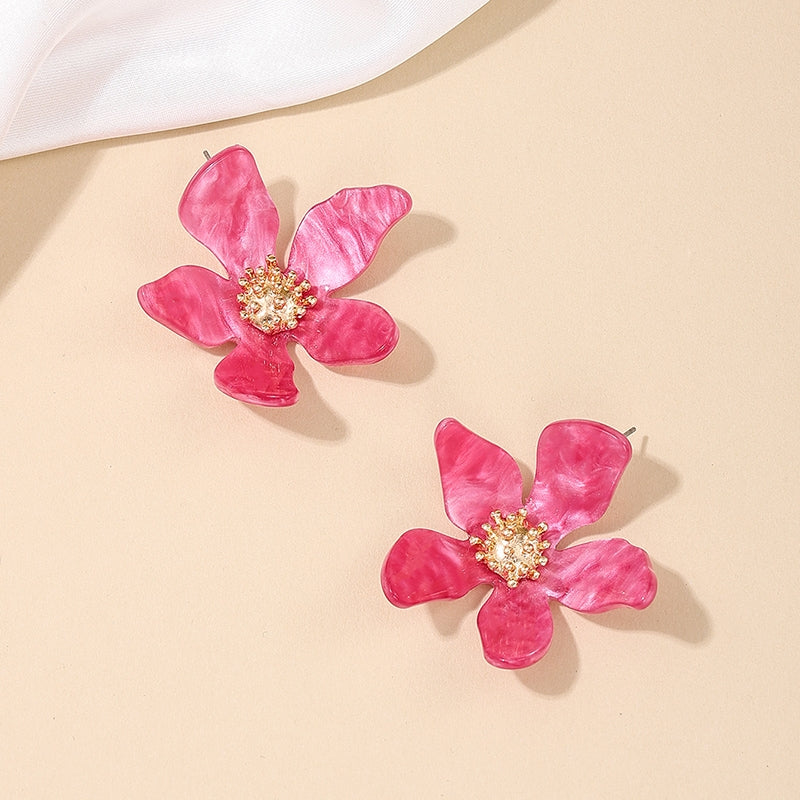 Simple Flower Alloy and Acrylic Earrings for Women