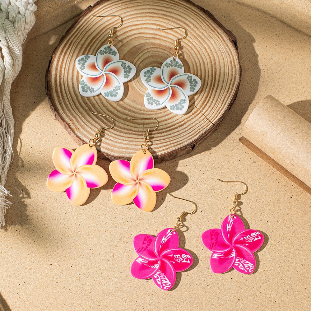 1 Pair Bohemian Flower Patchwork Acrylic Drop Earrings