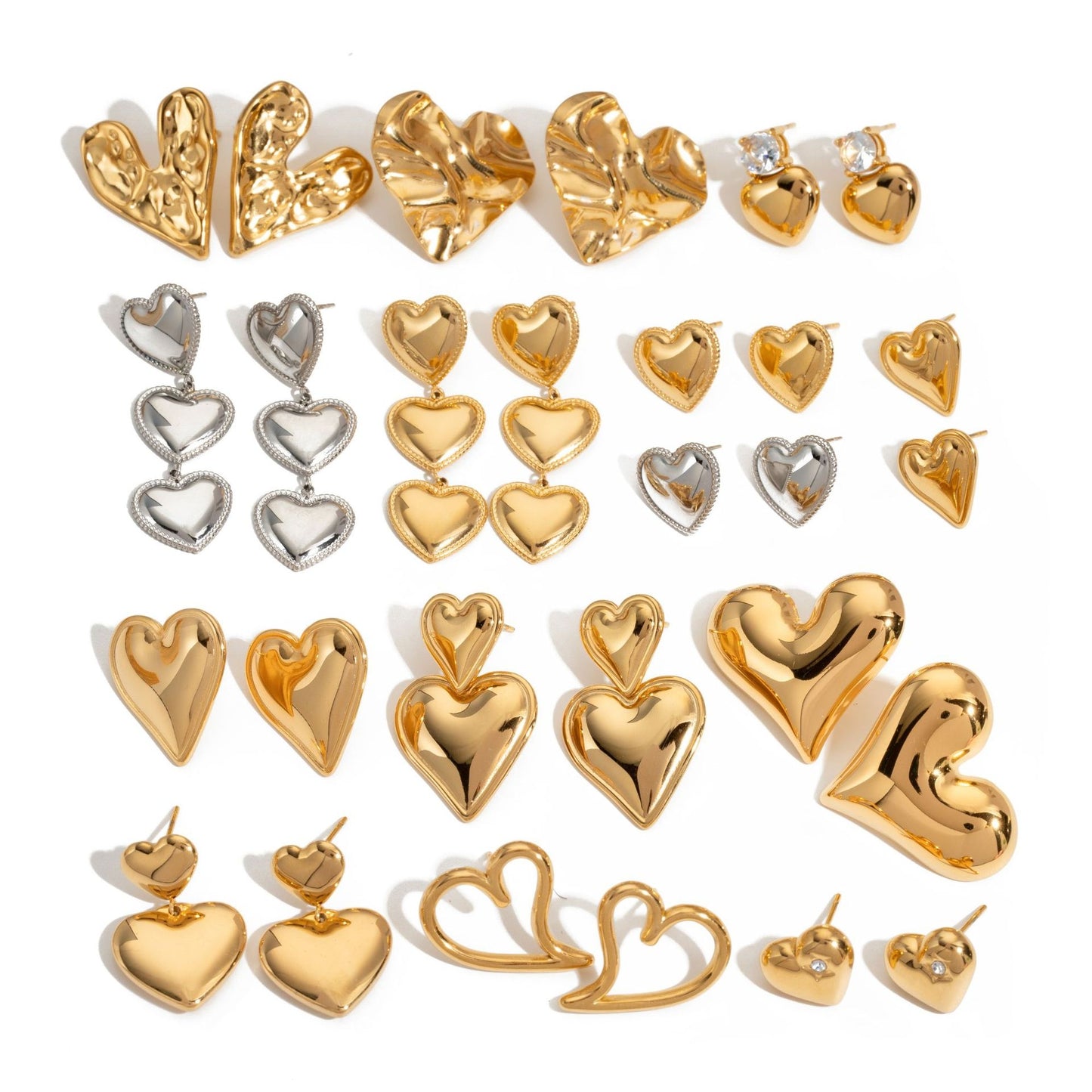 1 Pair Classic Heart Shape 304 Stainless Steel Stud Earrings Set