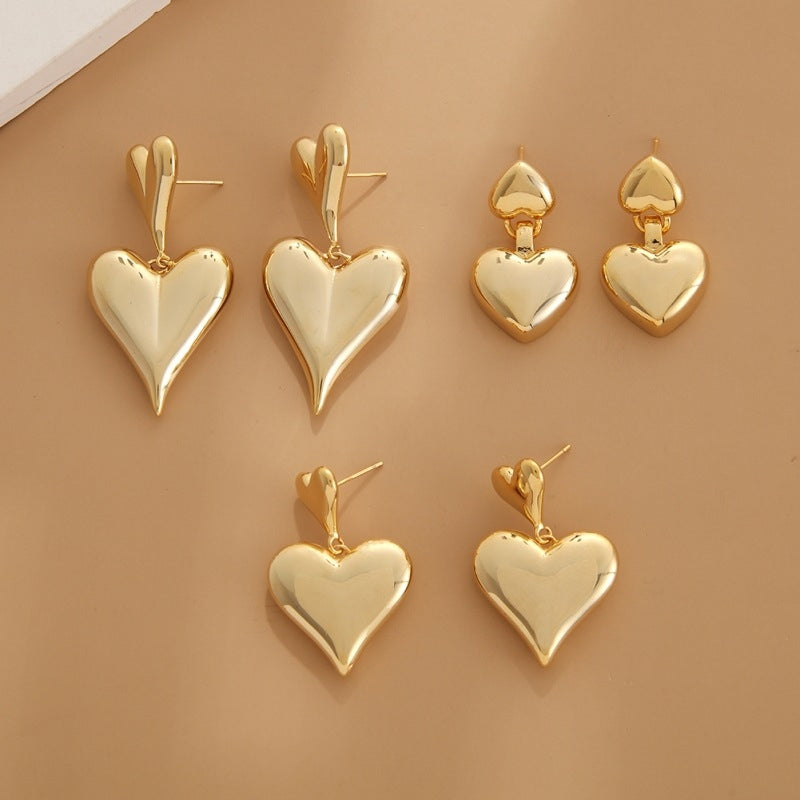 1 Pair Minimalist Heart Shape Plated Copper Drop Earrings