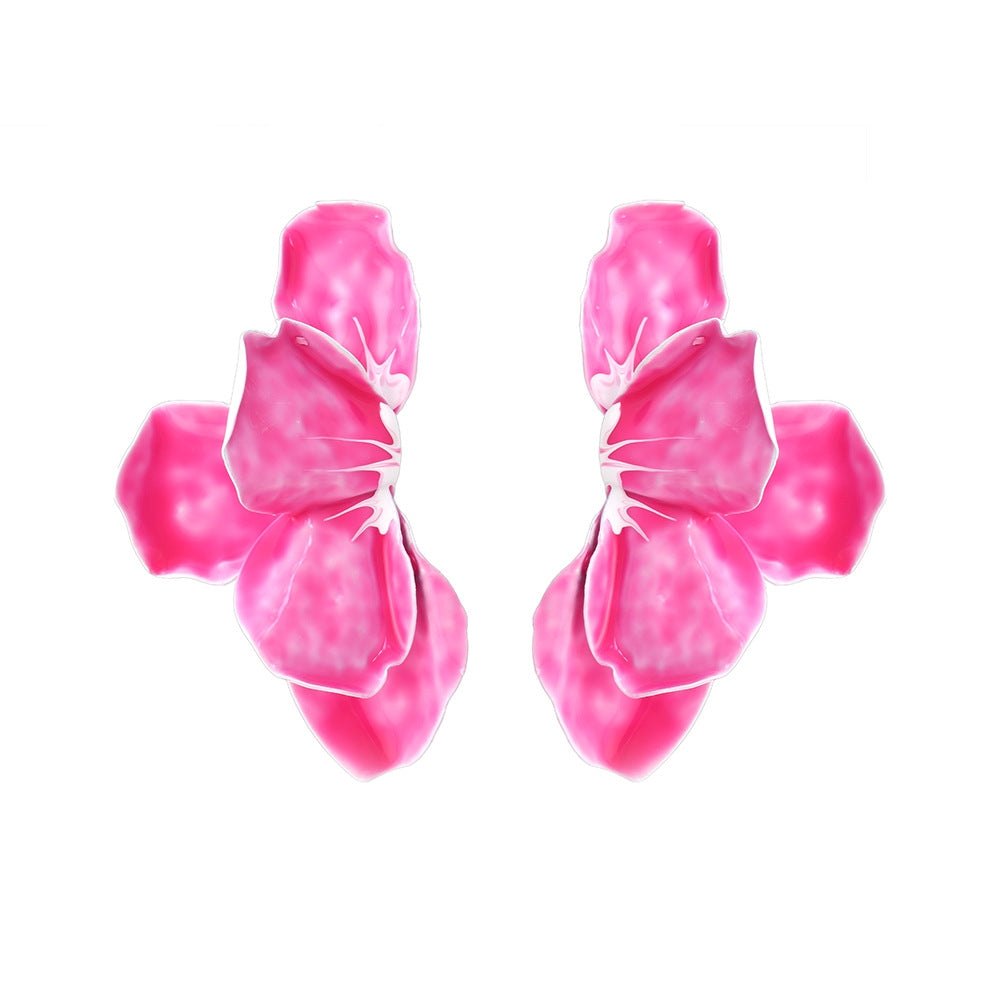 Elegant Gradient Enamel Leaf Flower Earrings