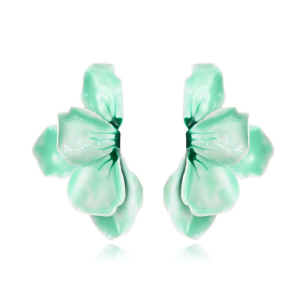 Elegant Gradient Enamel Leaf Flower Earrings