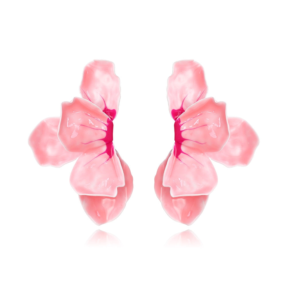 Elegant Gradient Enamel Leaf Flower Earrings